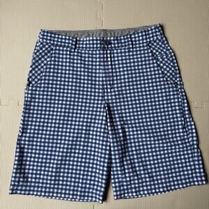 LULULEMON Kahuna Shorts Mens 34 Blue Plaid Golf Performance Hiking Biking Nylon